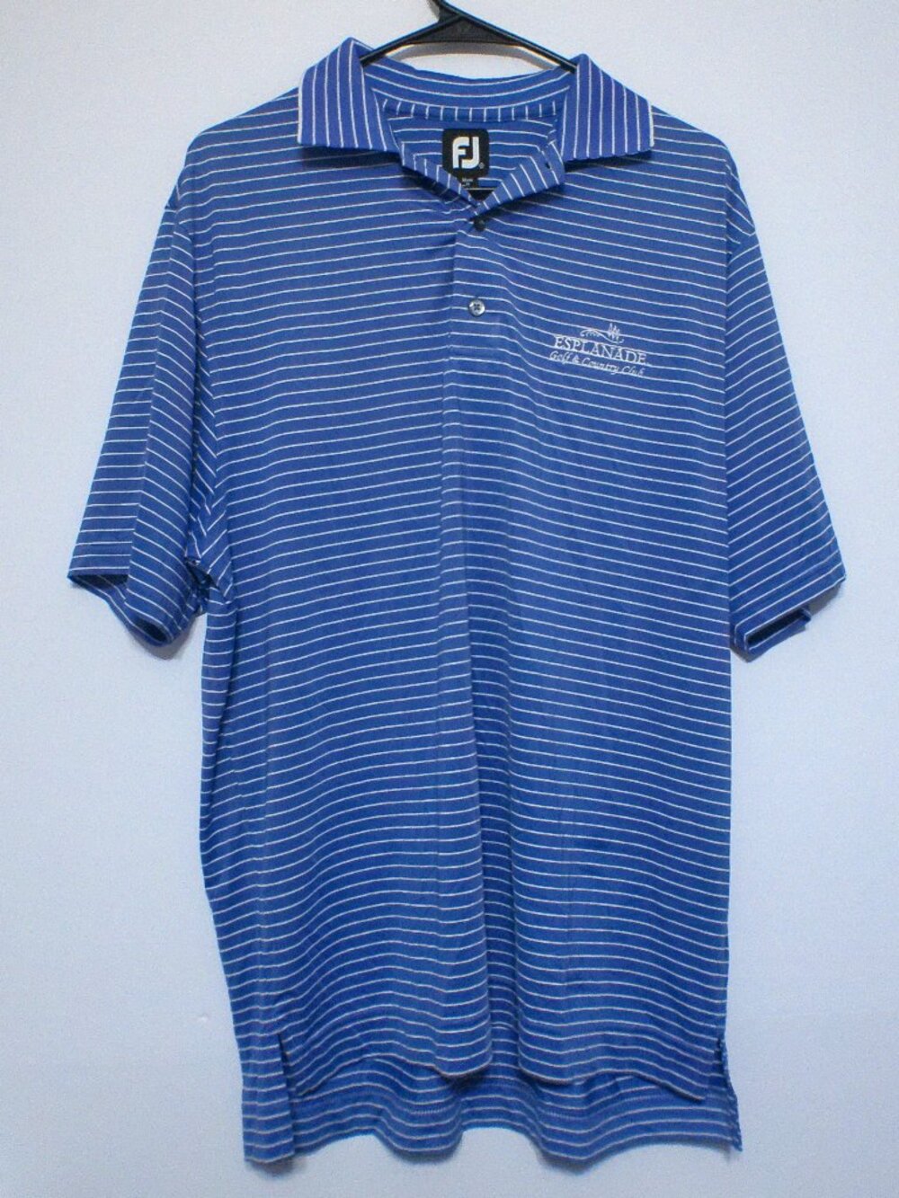 FootJoy FJ Golf Polo Shirt Men’s Size Medium Blue Striped Esplanade Country Club